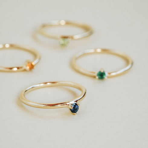 Three Claw Mini Tourmaline Ring in Yellow Gold